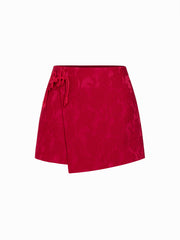Jacquard Floral High Rise Chinese Knot Mini Skirt