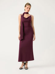 Jersey Cowl Neck Ruched Mermaid Maxi Dress With Scarf
