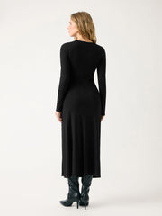 Round Neck Metal Detail Split Ruched Maxi Dress