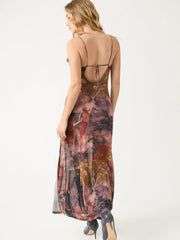 Chiffon Abstract Floral Cowl Neck Maxi Dress