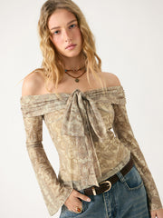 Two Way Paisley Off-Shoulder Bell Sleeve Top