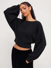 Knit Wool-blend Boat Neck Striped Oversized Sweater