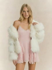 Chiffon V-neck Lace Trim Ruffle Knotted Mini Dress
