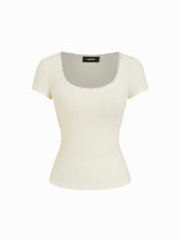 Jacquard Scoop Neck Lace Trim Pointelle Top