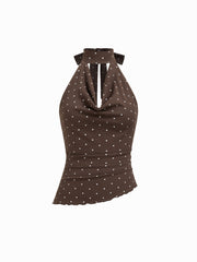 Cotton-blend Halter Neck Polka Dot Ruched Top & Mid Rise Capri Pants Set