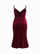 Velvet Cowl Neck Backless Chain Detail Mermaid Maxi Dress Curve & Plus