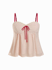 Expand Chiffon Polka Dot V-neck Lace Trim Bowknot Oversized Cami Top Curve & Plus