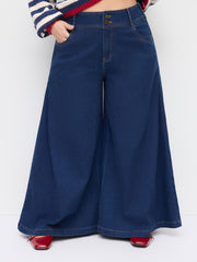 Stretch Denim Mid Rise Wide Leg Jeans Curve & Plus