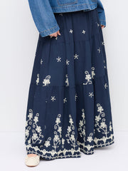 Mid Rise Floral Embroidery Tiered Maxi Skirt Curve & Plus