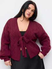 Cable Knit V-neck Knotted Cardigan Curve & Plus