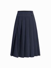 High Rise Striped Pleated Zipper Midi Skirt