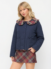 Peter Pan Collar Plaid Ruffled Oversized Puffer