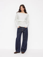Boat Neck Ruched Long Sleeve Top