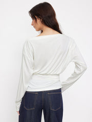 Boat Neck Ruched Long Sleeve Top