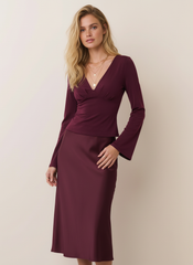 V-neck Solid Tie Back Bell Sleeve Top