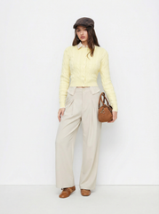 Cropped & Pleated Wide Leg Trousers