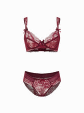 Burgundy Lace Back Closure Underwire & Mid Rise Lace Boyshorts Set