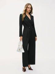 Collar Wide Leg Jumpsuit With Belt