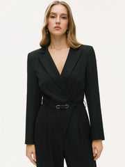 Collar Wide Leg Jumpsuit With Belt