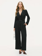 Collar Wide Leg Jumpsuit With Belt