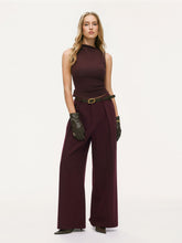 Cotton-blend Asymmetrical Neck Top & Mid Rise Wide Leg Trousers With Belt Set