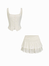 Square Neck Floral Lace Cropped Top & Ruched Ruffled Mini Skirt Set