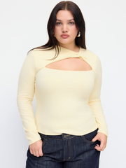 Asymmetrical Neck Cut Out Twist Long Sleeve Top Curve & Plus