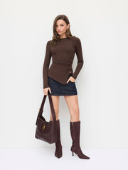 Metal Detail Asymmetrical Hem Ruched Tee