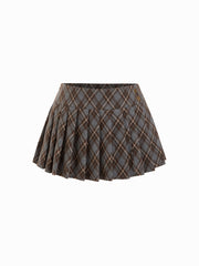 Wool-look Low Rise Tartan Pleated Mini Skirt