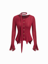 Pointelle Long Sleeve Metal Button Blouse With Scarf