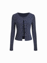 Floral Print Long Sleeve Top & Lace Trim Cami Top Set