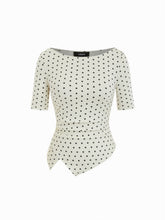Polka Dot Boat Neck Ruched Top