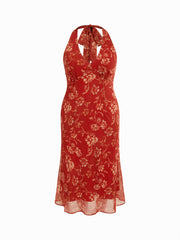 Chiffon Sweetheart Floral Tie Back Mermaid Maxi Dress Curve & Plus