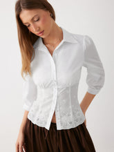 100% Cotton Floral Broderie Anglaise Lace Up Blouse