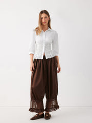 100% Cotton Floral Broderie Anglaise Lace Up Blouse