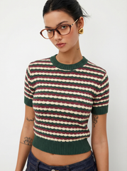 Knit Striped Short Sleeve Top