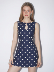 Boat Neck Polka Dot Cut Out A-line Mini Dress