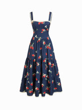 Square Neck Strawberry Ruffle Hem Maxi Dress