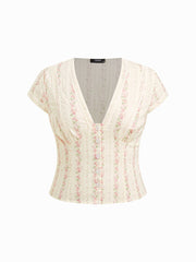 100% Cotton Floral V-neck Crop Blouse Curve & Plus