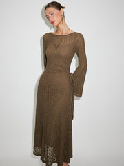 Two-piece Lace Floral Knotted Bell Sleeve Maxi Dress & Cami Maxi Dress