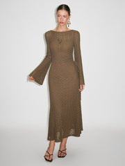 Two-piece Lace Floral Knotted Bell Sleeve Maxi Dress & Cami Maxi Dress