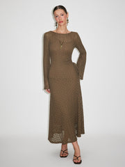 Two-piece Lace Floral Knotted Bell Sleeve Maxi Dress & Cami Maxi Dress