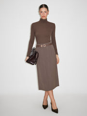 High Neck Top & Striped Pencil Skirt With Belt Set
