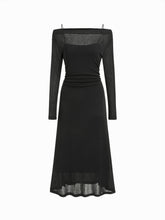 Two-pieces Off-shoulder Ruched Sheer Overlay Top & Maxi Slip A-line Dress