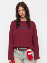 100% Cotton Fish Embroidery Round Neckline Long Sleeve Oversized Tee