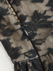 Floral Lace Halter Neckline Ruffled Flared Mini Dress Curve & Plus