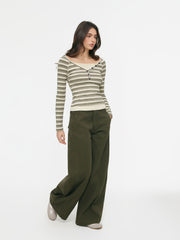 Striped Sweetheart Two Tone Button Top
