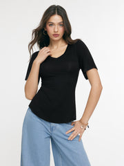 Jersey V-neck Button Cloak Sleeve Tee