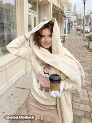 Knit Round Neckline Bear Contrasting Binding Sweater