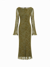 Velvet Boat Neck Floral Lace Backless Tie Back Maxi Dress